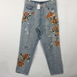 Zafsi Blings Floral Embroidered Light Blue Jeans womens‎ size L